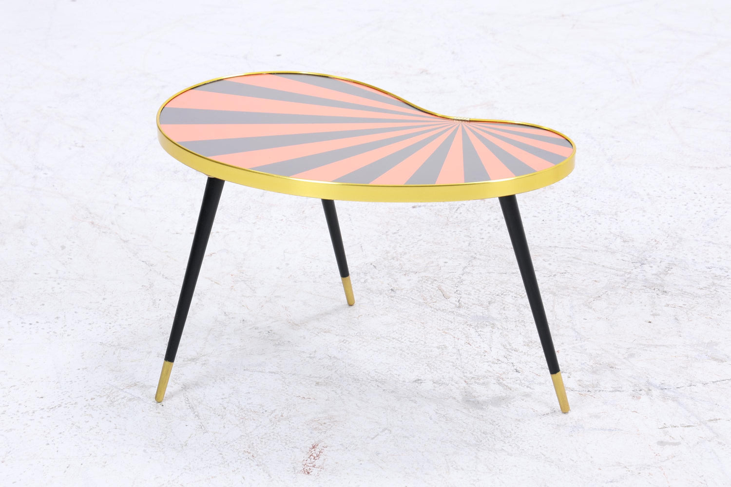 Vintage Nierentisch mit Muster | Mid Century Blumentisch | Beistelltische Schwarz Orange 60er Jahre