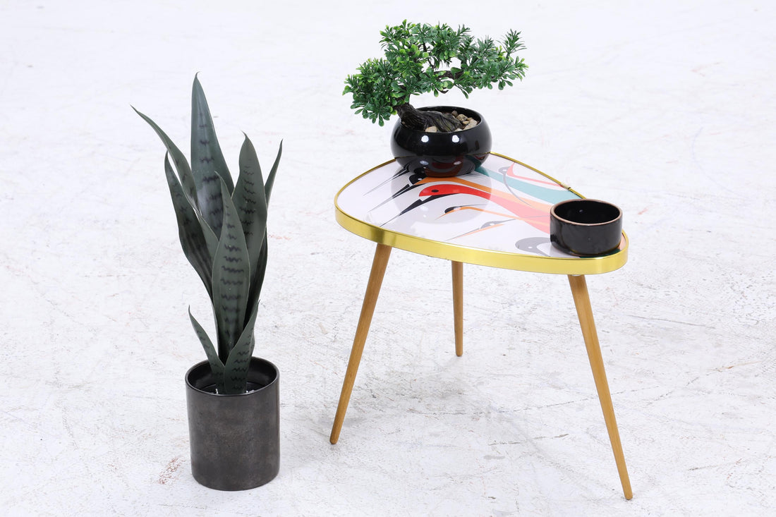 Vintage Blumentisch mit Muster | Mid Century Beisteltisch | Beistelltische 60er Jahre