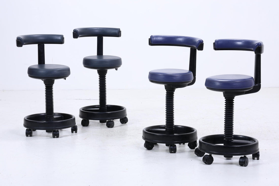 1v4 Siemens Sirona Stil Rollhocker | Vintage Praxis- &amp; Laborhocker | Industrie Design Drehhocker