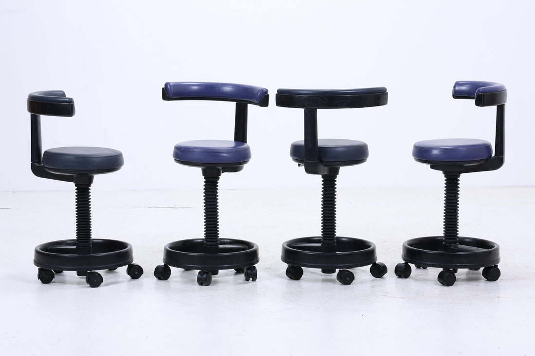 1v4 Siemens Sirona Stil Rollhocker | Vintage Praxis- &amp; Laborhocker | Industrie Design Drehhocker