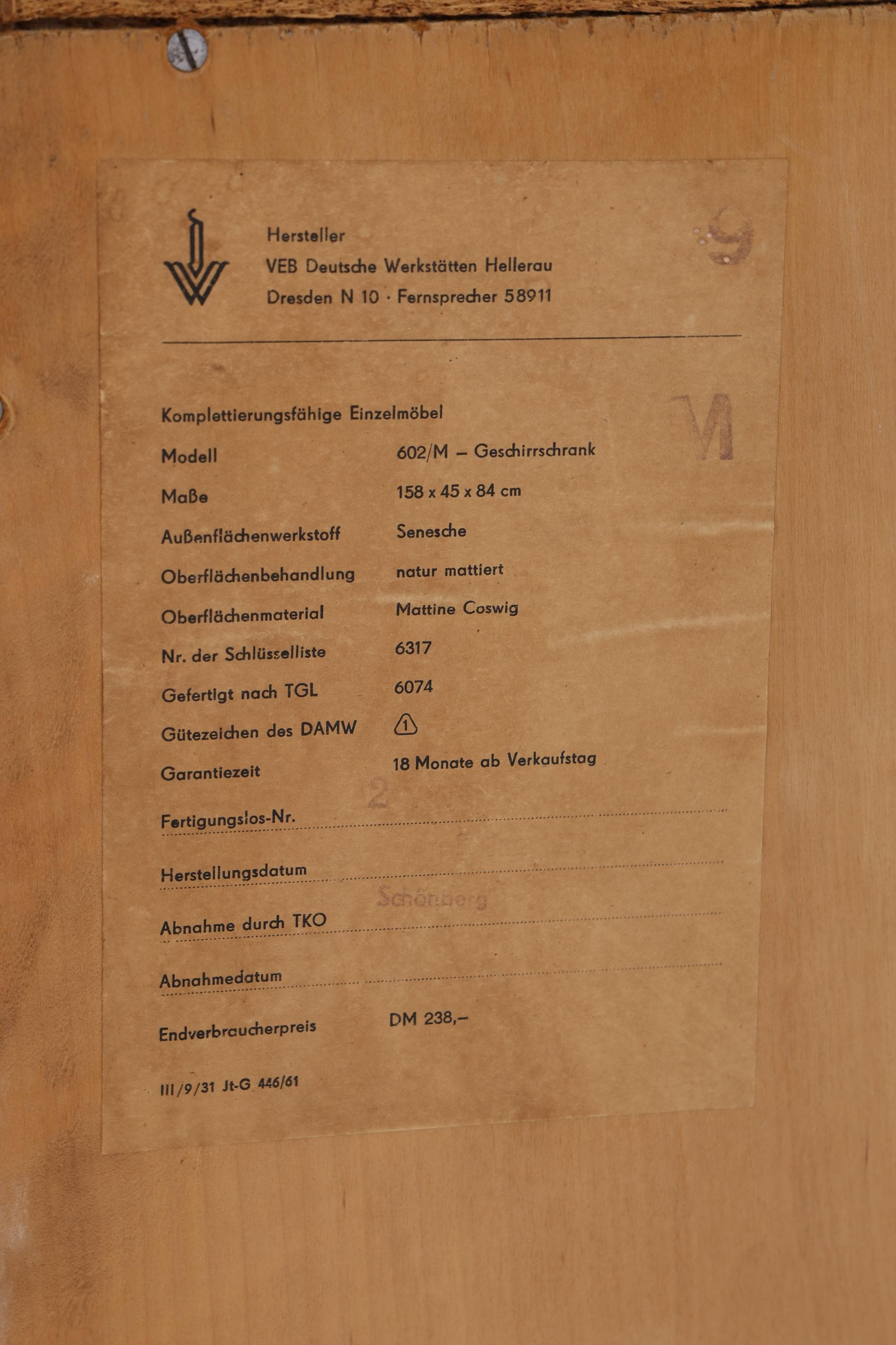 Hellerau Sideboard Serie 602 | Franz Ehrlich Senesche | DDR Mid-Century Design