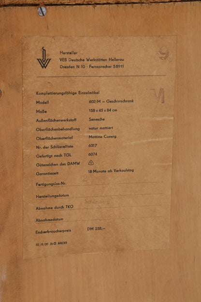 Hellerau Sideboard Serie 602 | Franz Ehrlich Senesche | DDR Mid-Century Design