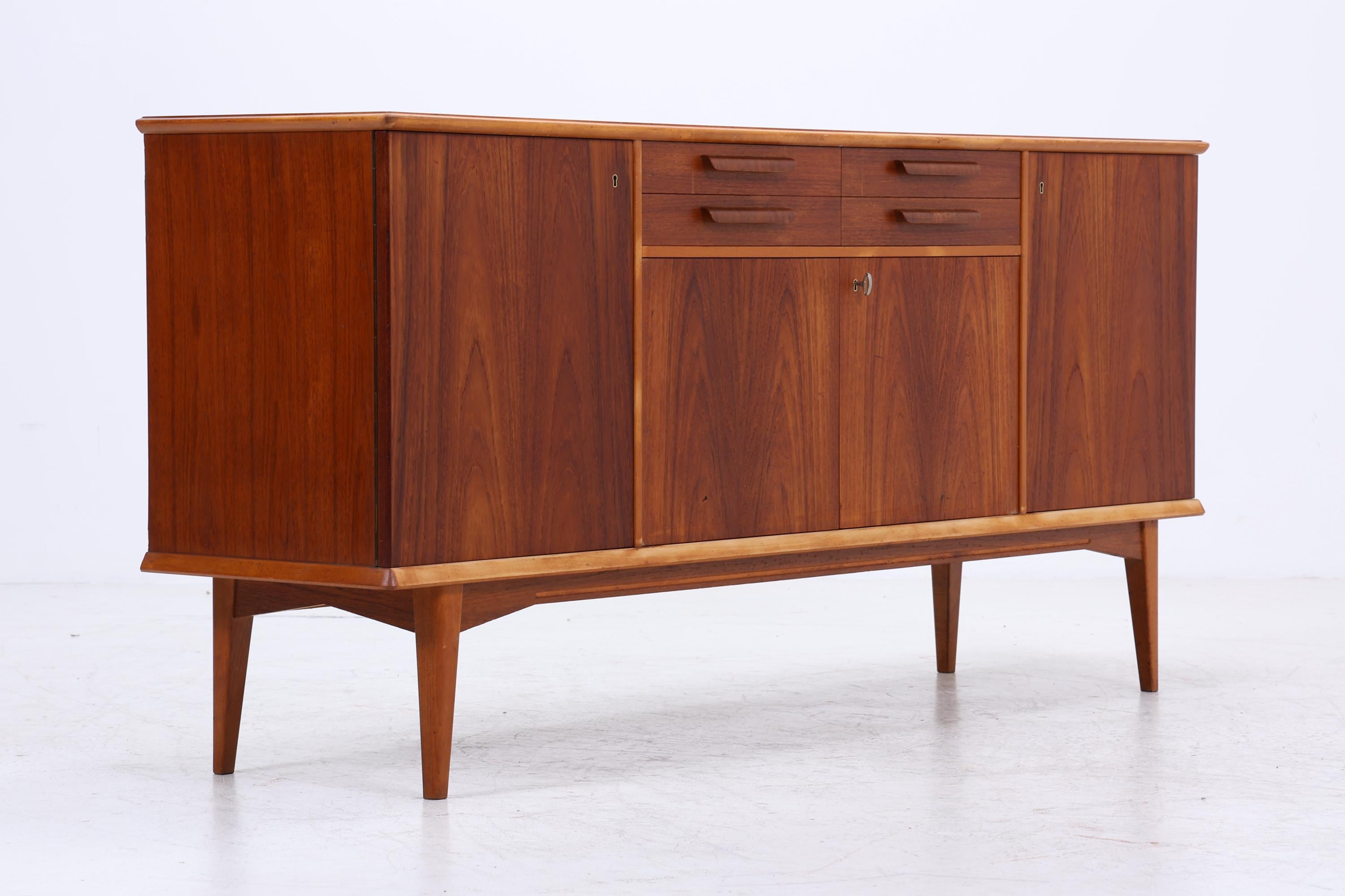 Vintage Sideboard 60er Jahre | Mid Century TV Board mit Schubladen &amp; Fächern Retro Holz Aufbewahrung Anrichte