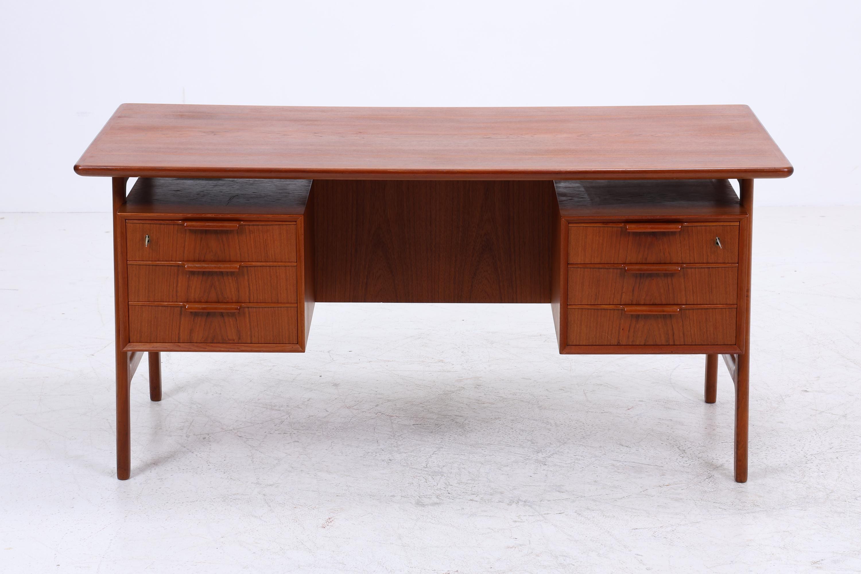 Vintage Teak Schreibtisch von Gunni Omann für Omann Jun "Modell 75" | Mid-Century freistehender Büro Tisch Danish Design