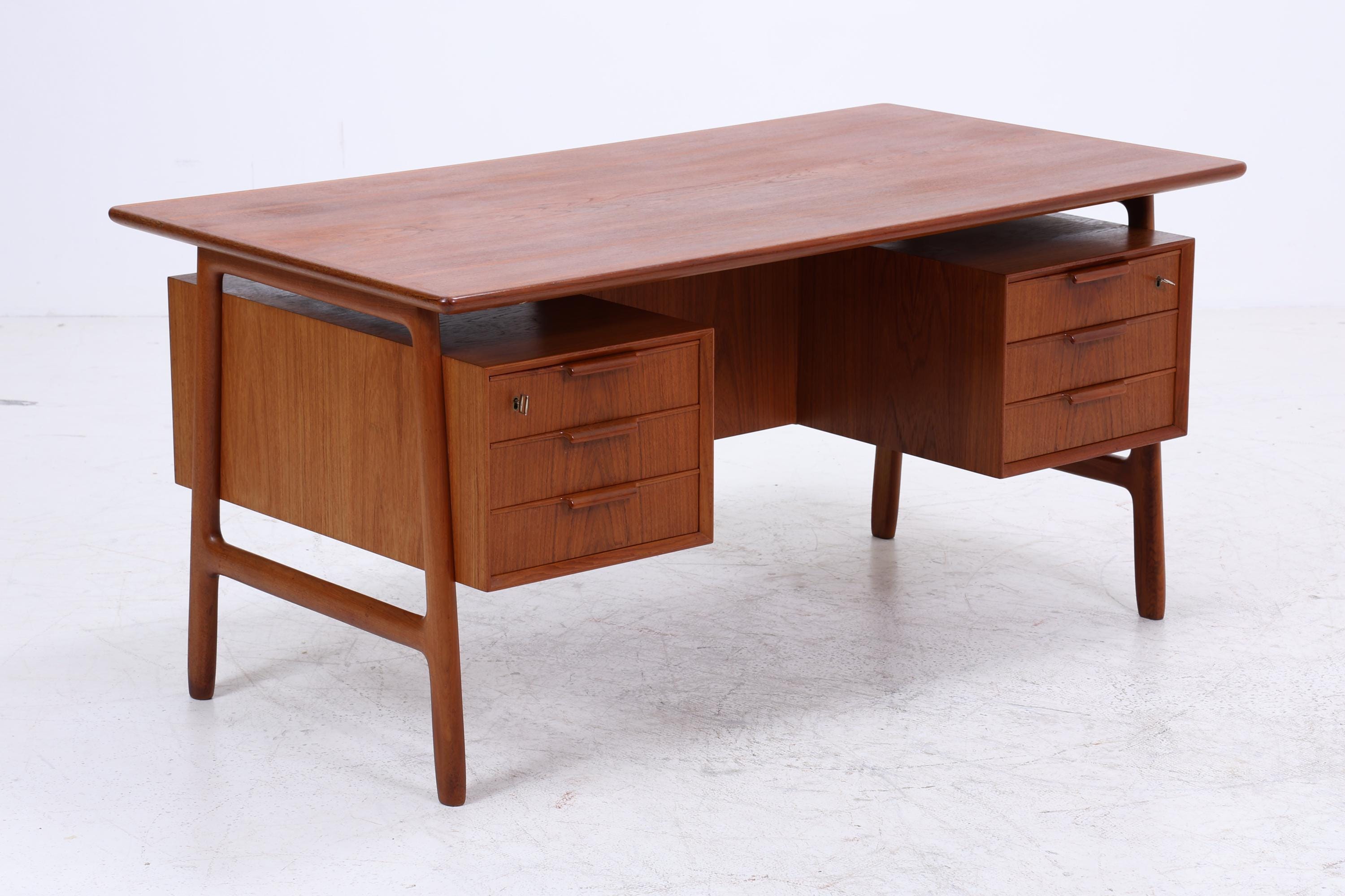 Vintage Teak Schreibtisch von Gunni Omann für Omann Jun "Modell 75" | Mid-Century freistehender Büro Tisch Danish Design