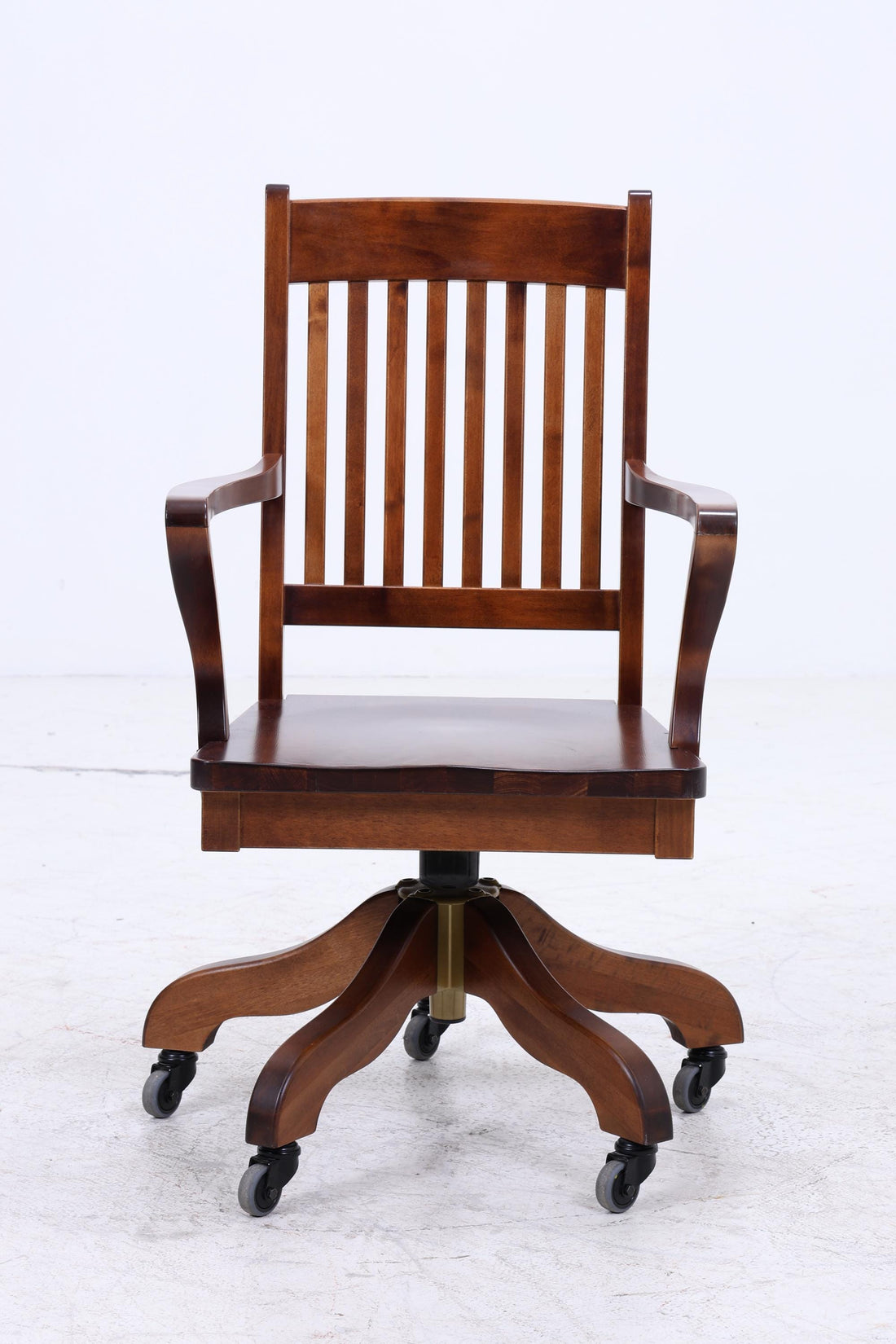 Antiker Schreibtischstuhl auf Rollen | Vintage Holz Drehstuhl Bürostuhl Kolonialstil