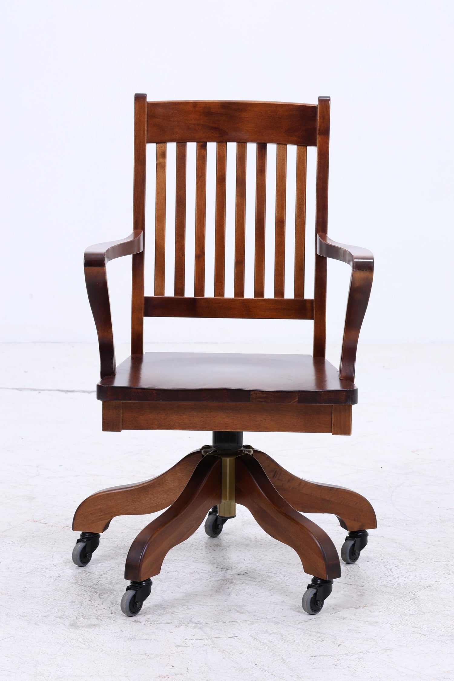 Antiker Schreibtischstuhl auf Rollen | Vintage Holz Drehstuhl Bürostuhl Kolonialstil