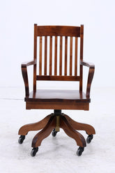 Antiker Schreibtischstuhl auf Rollen | Vintage Holz Drehstuhl Bürostuhl Kolonialstil