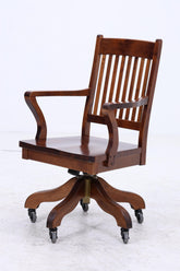 Antiker Schreibtischstuhl auf Rollen | Vintage Holz Drehstuhl Bürostuhl Kolonialstil