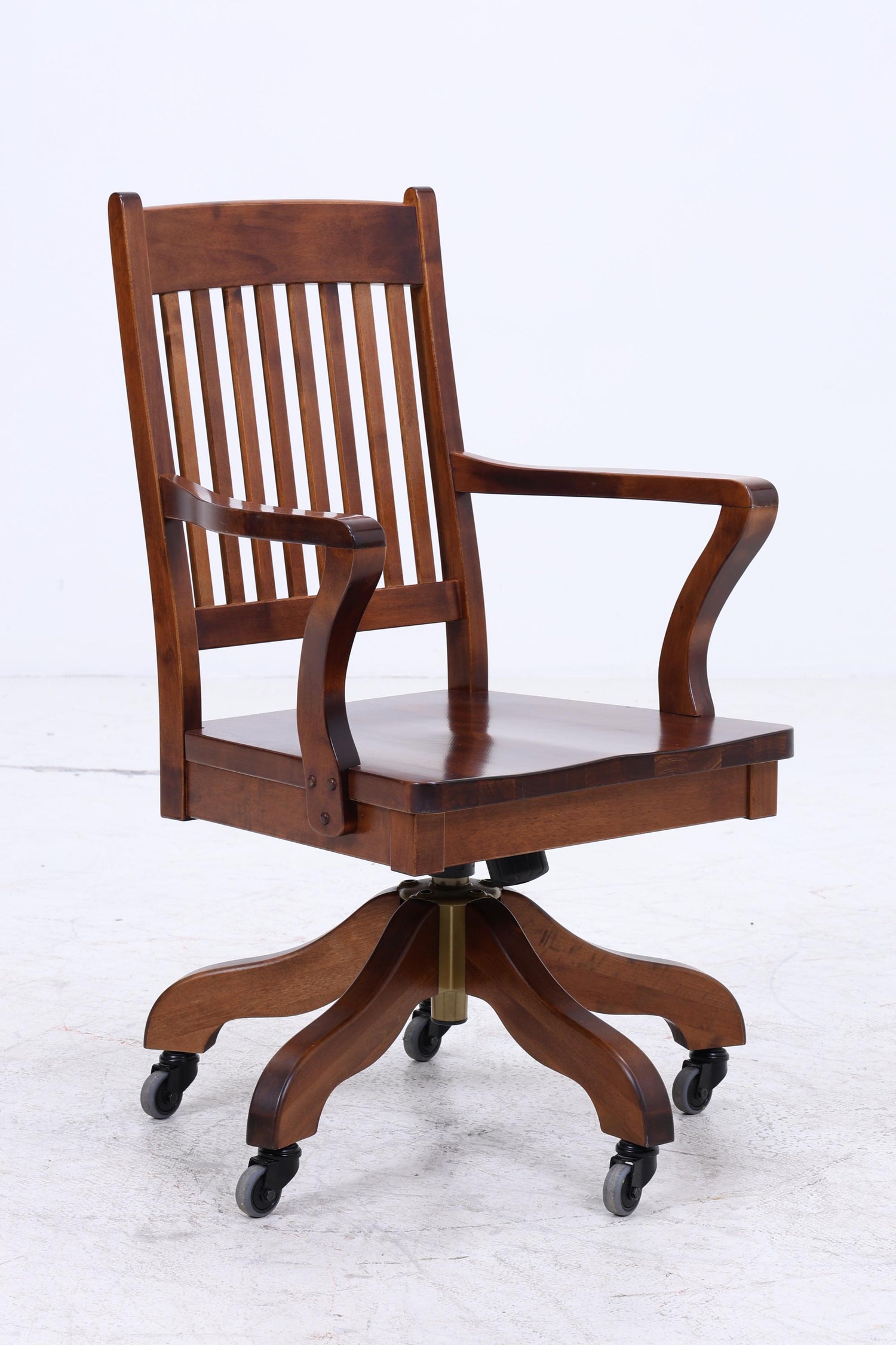 Antiker Schreibtischstuhl auf Rollen | Vintage Holz Drehstuhl Bürostuhl Kolonialstil