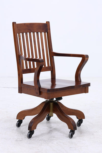 Antiker Schreibtischstuhl auf Rollen | Vintage Holz Drehstuhl Bürostuhl Kolonialstil