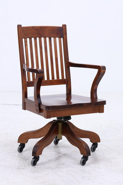 Antiker Schreibtischstuhl auf Rollen | Vintage Holz Drehstuhl Bürostuhl Kolonialstil