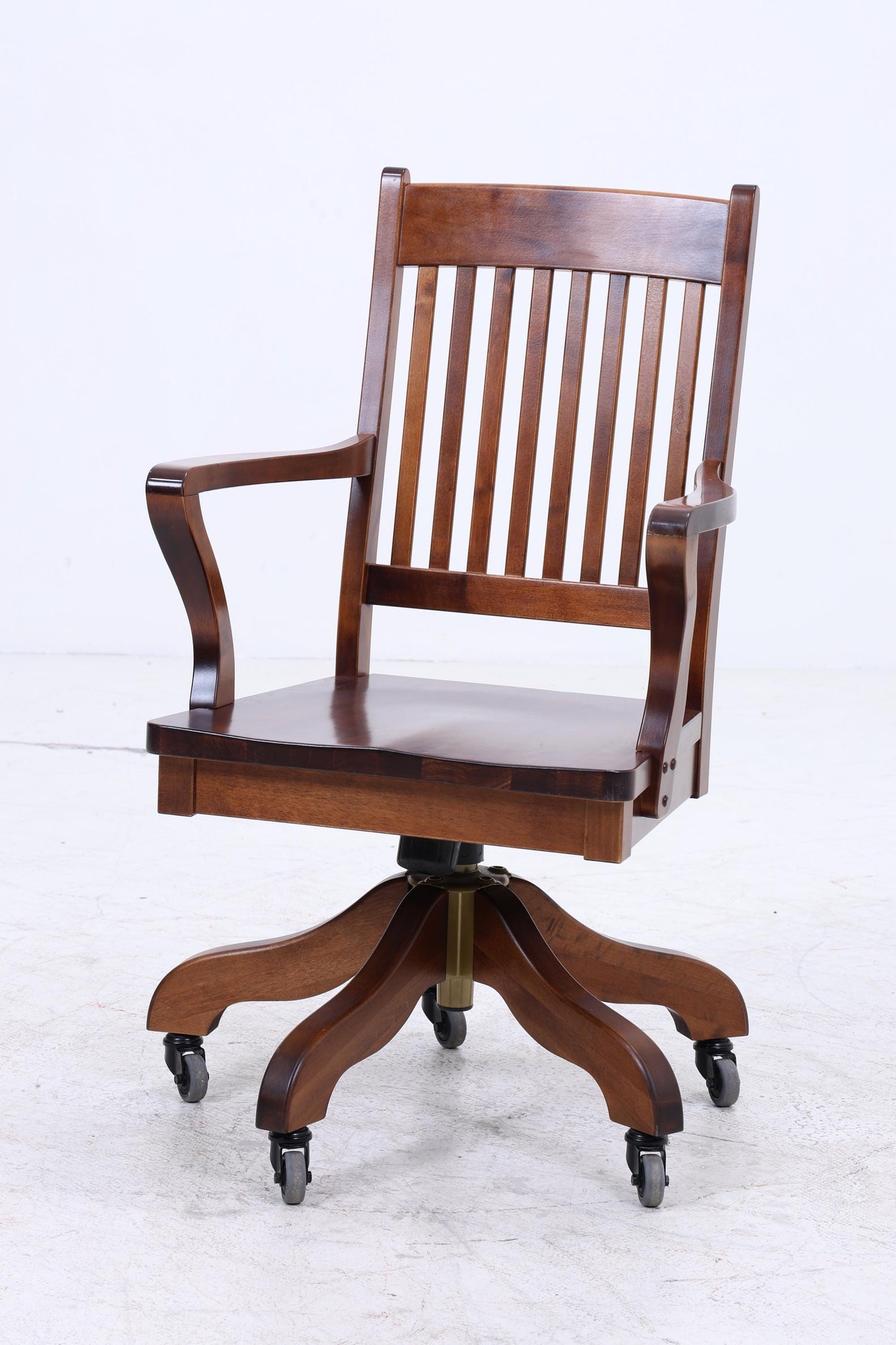 Antiker Schreibtischstuhl auf Rollen | Vintage Holz Drehstuhl Bürostuhl Kolonialstil