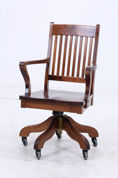 Antiker Schreibtischstuhl auf Rollen | Vintage Holz Drehstuhl Bürostuhl Kolonialstil