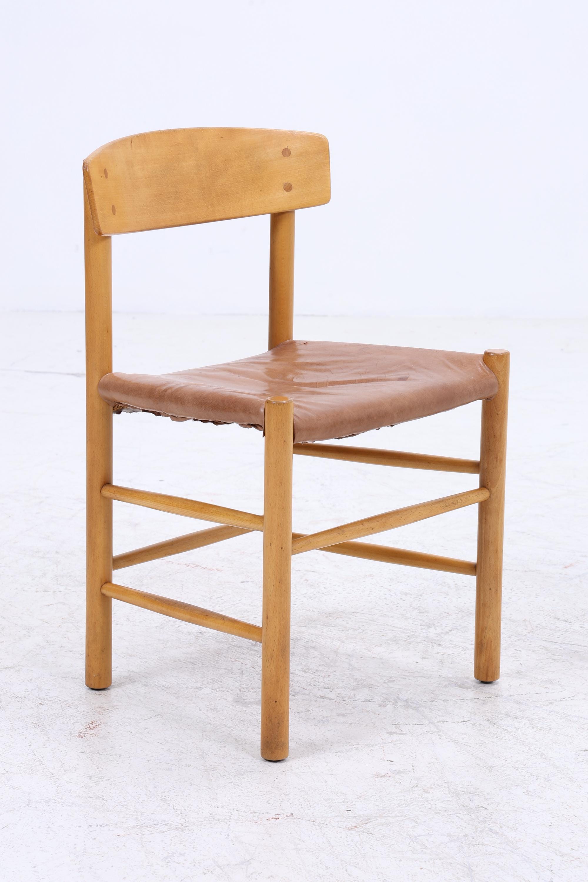 Vintage Leder Stuhl 60er Jahre | Mid Century Holz Esszimmerstuhl 60er 70er