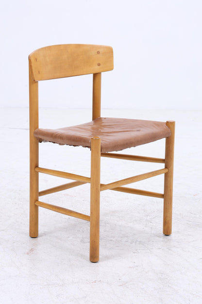 Vintage Leder Stuhl 60er Jahre | Mid Century Holz Esszimmerstuhl 60er 70er