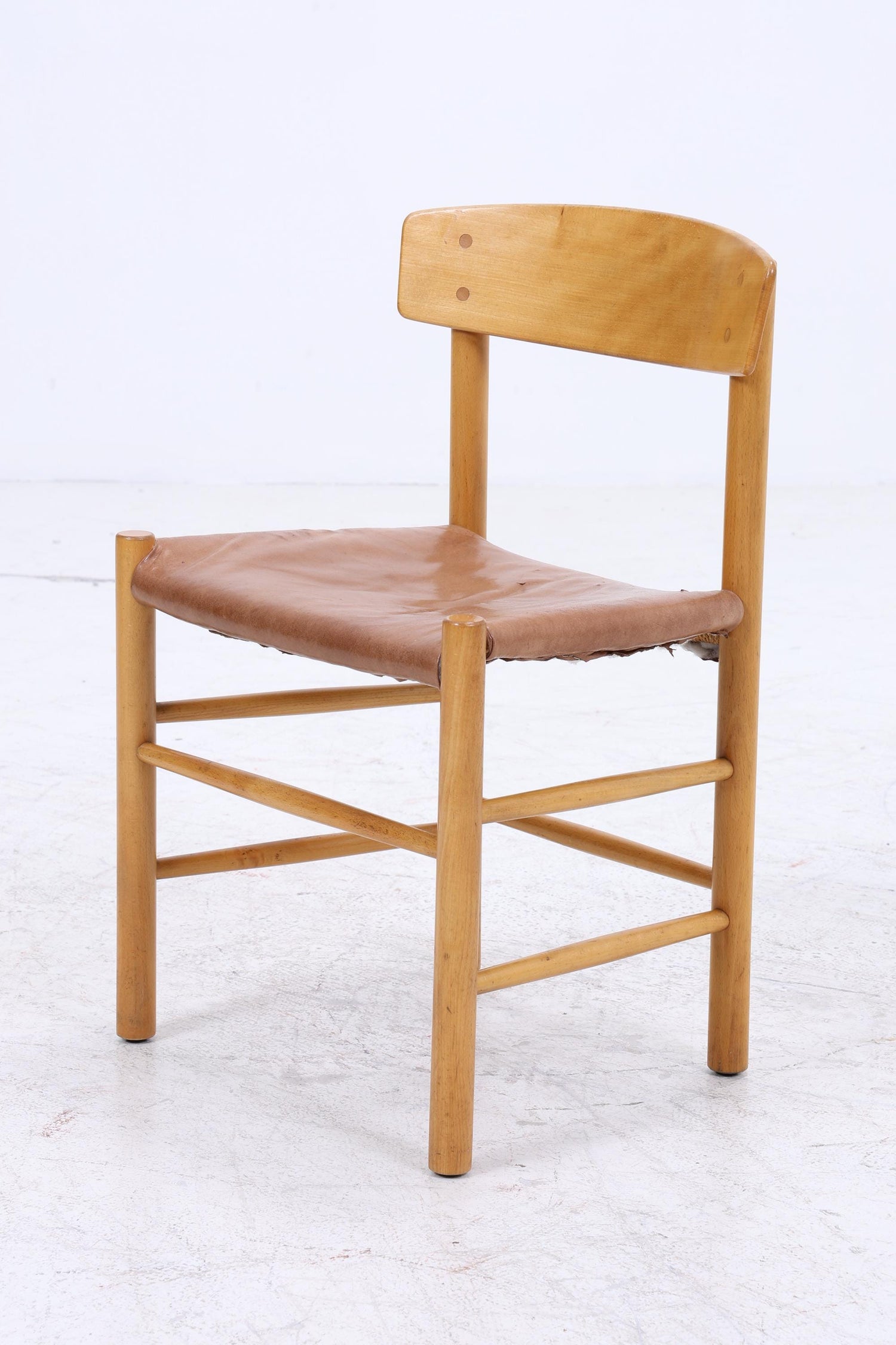 Vintage Leder Stuhl 60er Jahre | Mid Century Holz Esszimmerstuhl 60er 70er