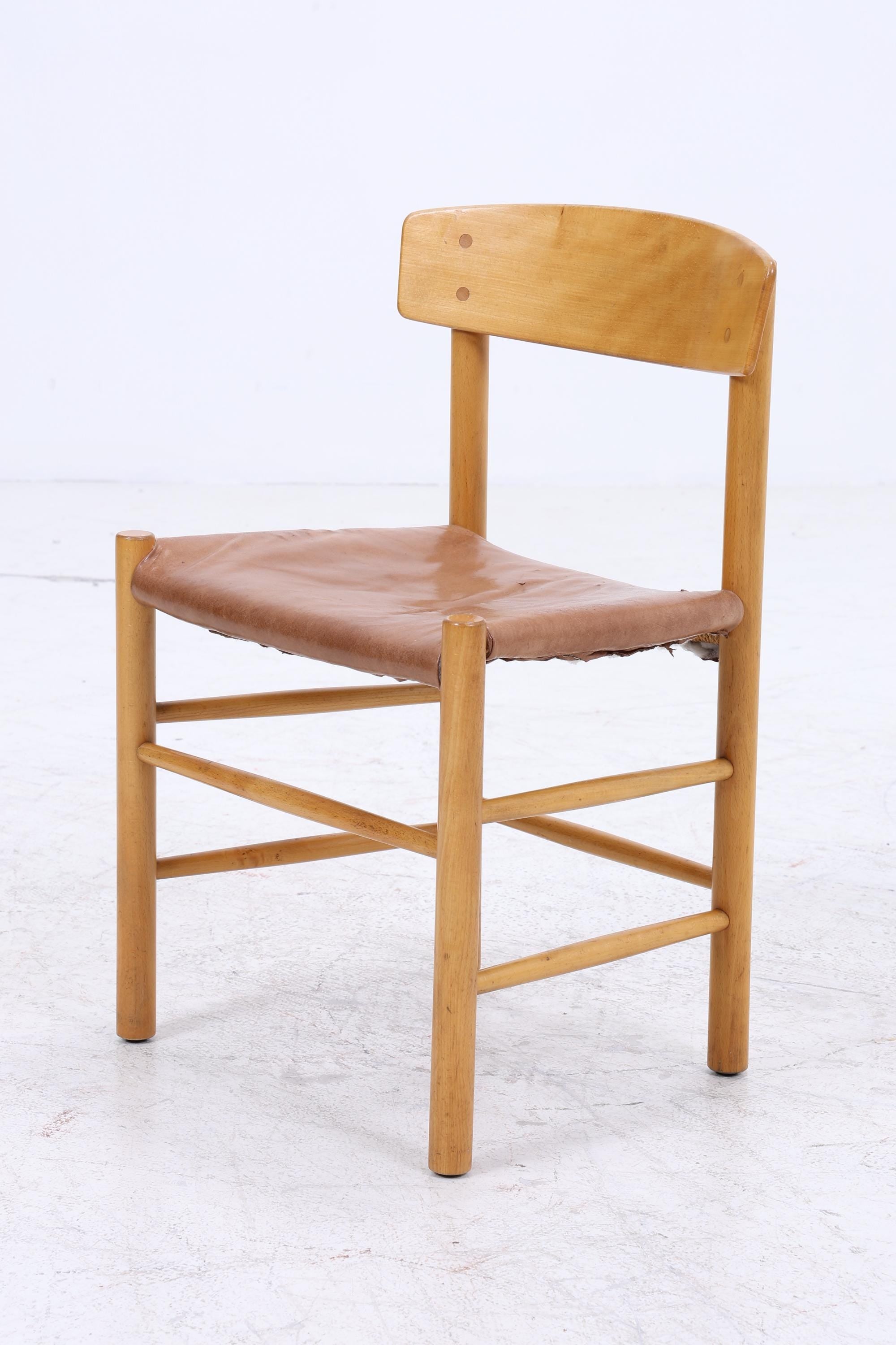 Vintage Leder Stuhl 60er Jahre | Mid Century Holz Esszimmerstuhl 60er 70er