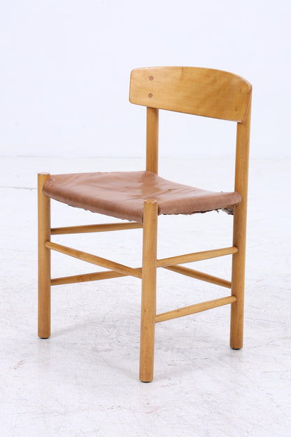 Vintage Leder Stuhl 60er Jahre | Mid Century Holz Esszimmerstuhl 60er 70er
