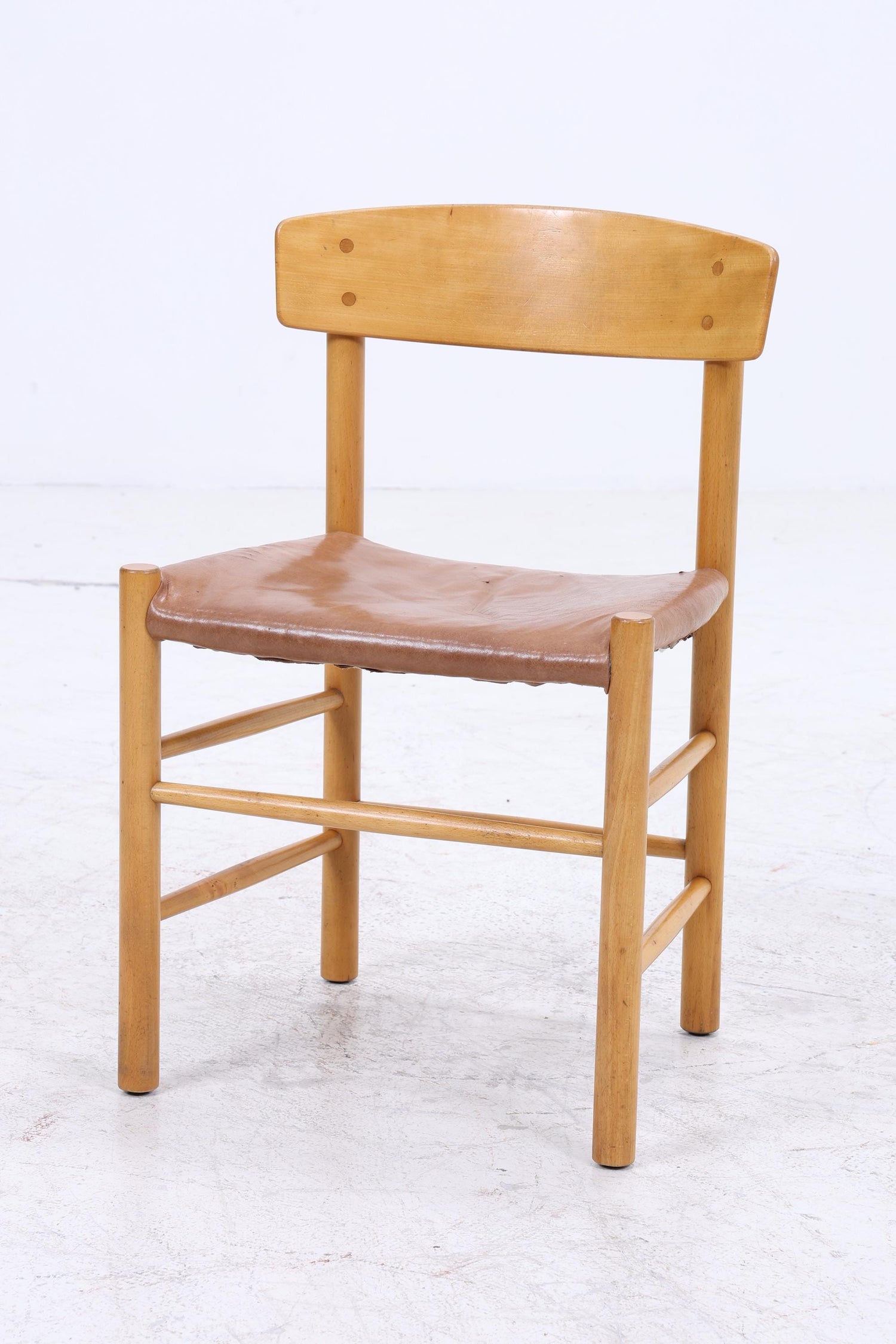 Vintage Leder Stuhl 60er Jahre | Mid Century Holz Esszimmerstuhl 60er 70er