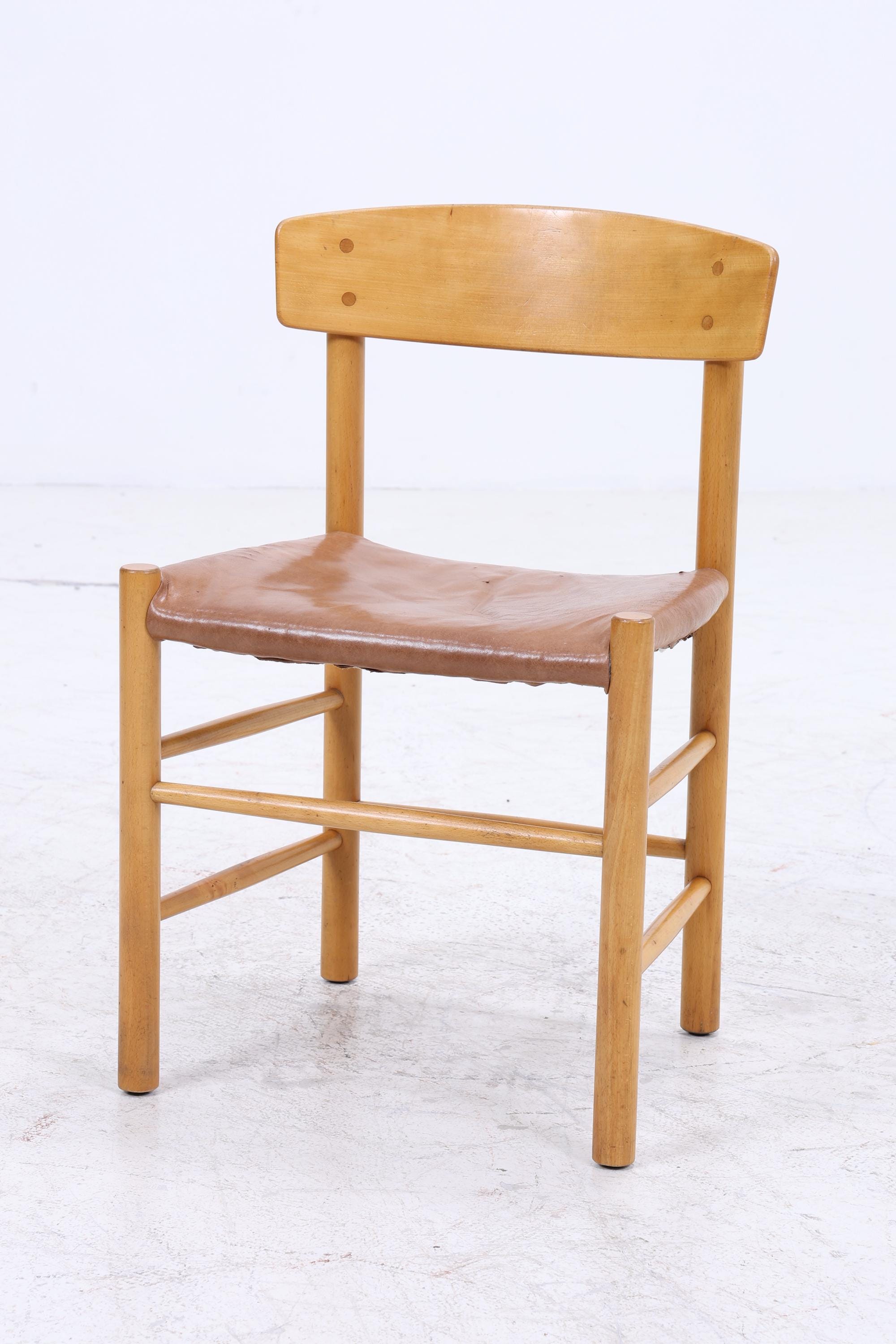 Vintage Leder Stuhl 60er Jahre | Mid Century Holz Esszimmerstuhl 60er 70er