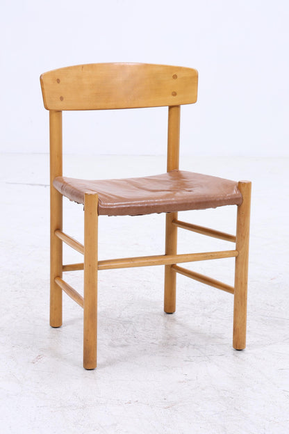 Vintage Leder Stuhl 60er Jahre | Mid Century Holz Esszimmerstuhl 60er 70er