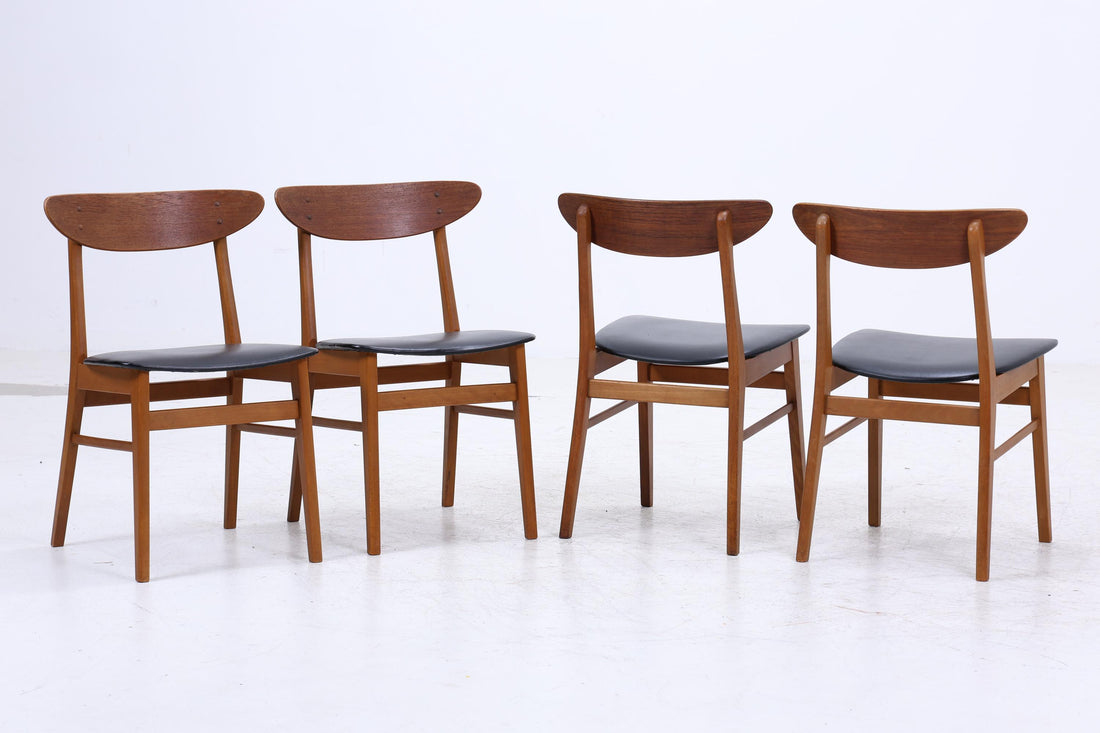 4er Set Teak Stühle von Farstrup Møbler | Mid Century Danish Design Leder Stuhl | Vintage Designer