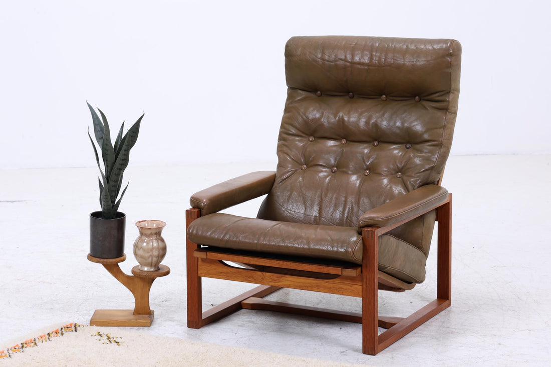 Vintage Teak Leder Sessel Jydsk Møbelværk Denmark | Mid Century Danish Lounge Chair