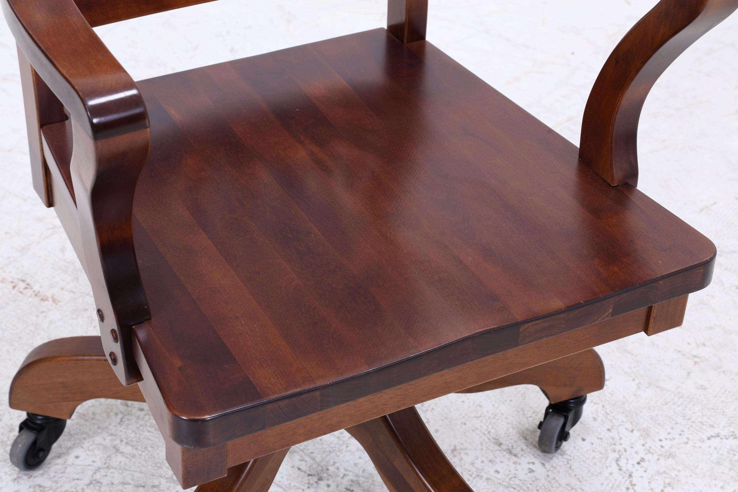 Antiker Schreibtischstuhl auf Rollen | Vintage Holz Drehstuhl Bürostuhl Kolonialstil