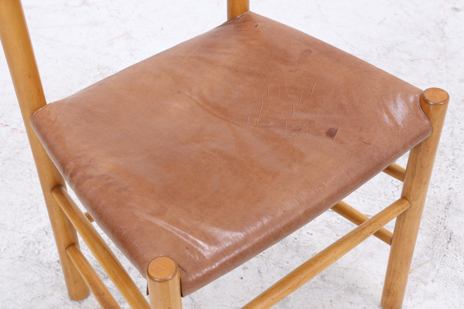 Vintage Leder Stuhl 60er Jahre | Mid Century Holz Esszimmerstuhl 60er 70er