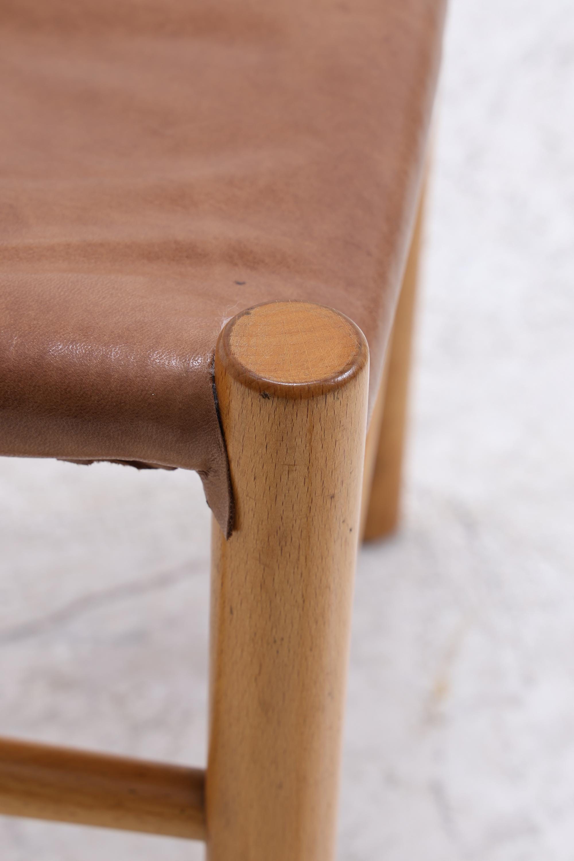 Vintage Leder Stuhl 60er Jahre | Mid Century Holz Esszimmerstuhl 60er 70er