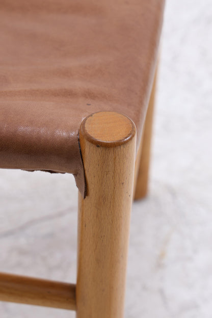 Vintage Leder Stuhl 60er Jahre | Mid Century Holz Esszimmerstuhl 60er 70er
