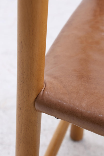 Vintage Leder Stuhl 60er Jahre | Mid Century Holz Esszimmerstuhl 60er 70er