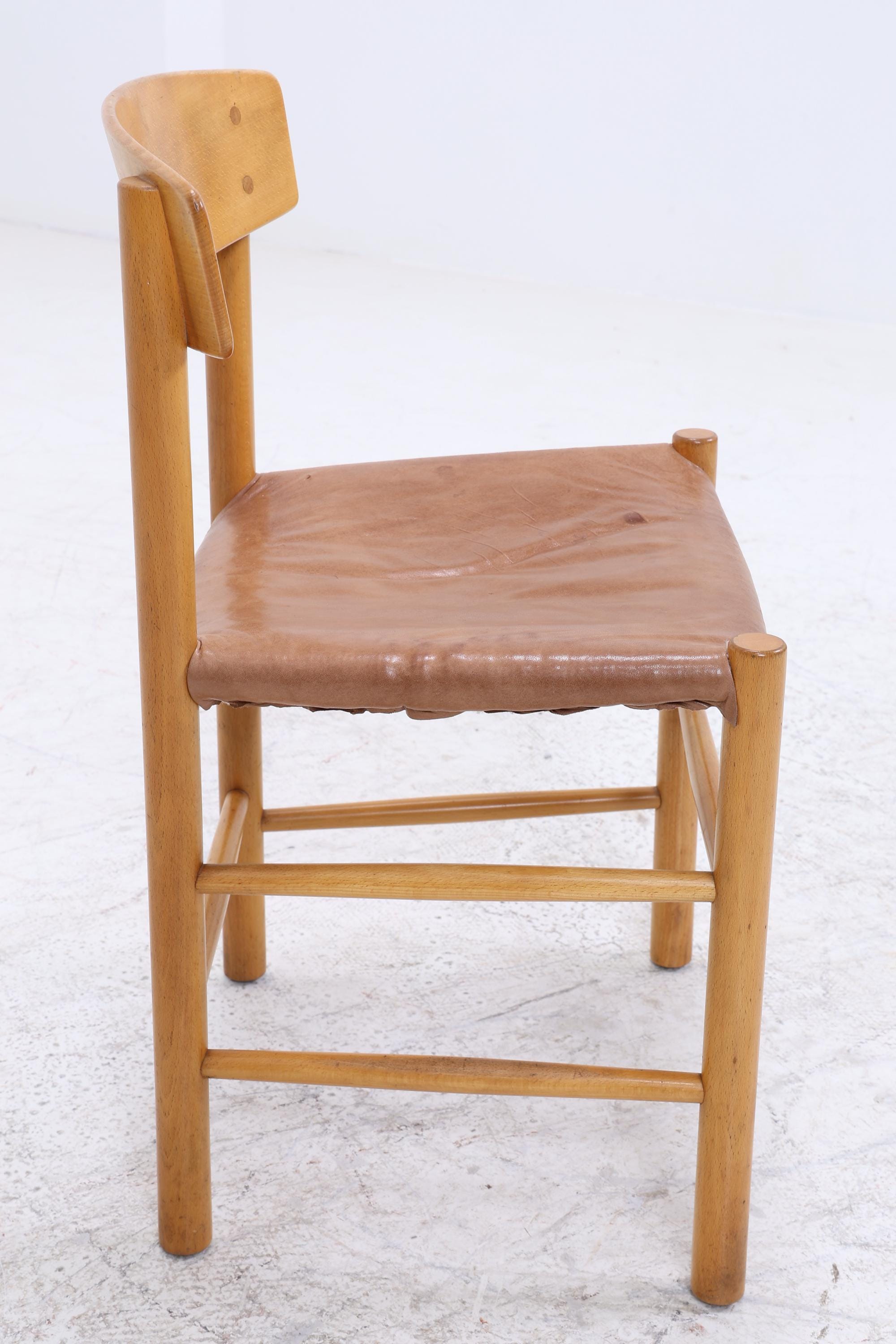 Vintage Leder Stuhl 60er Jahre | Mid Century Holz Esszimmerstuhl 60er 70er