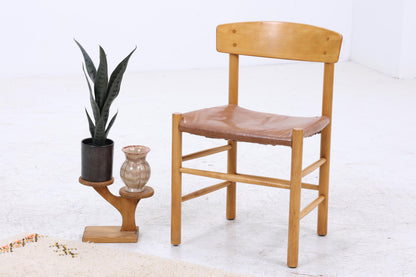 Vintage Leder Stuhl 60er Jahre | Mid Century Holz Esszimmerstuhl 60er 70er