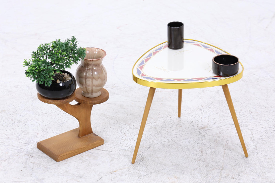 Vintage Blumentisch | Mid Century Nierentisch | Beistelltisch gemustert 60er Jahre