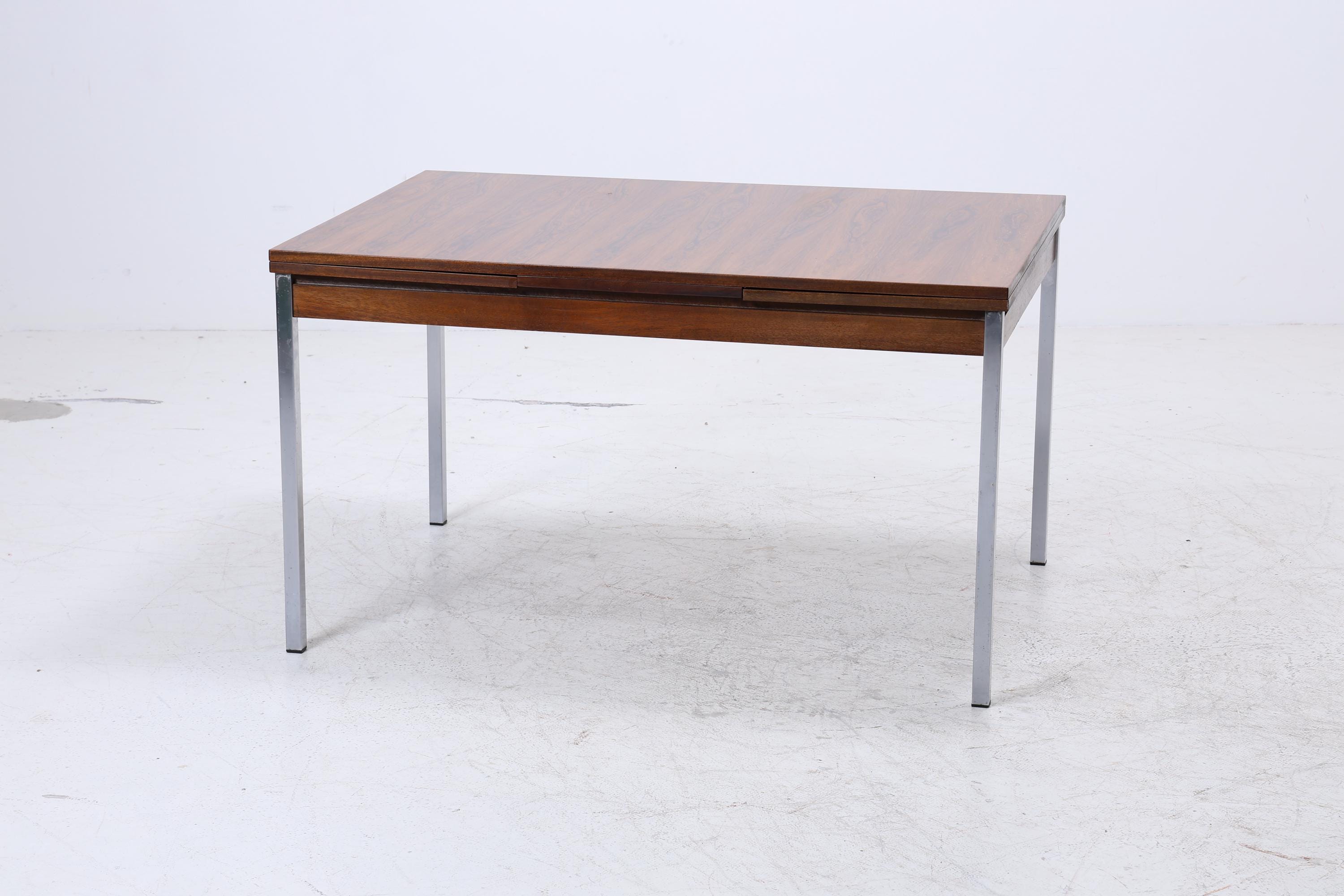 Vintage Palisander Esstisch | Mid-Century Ausziehbarer Küchentisch 1960er Chrom Holz