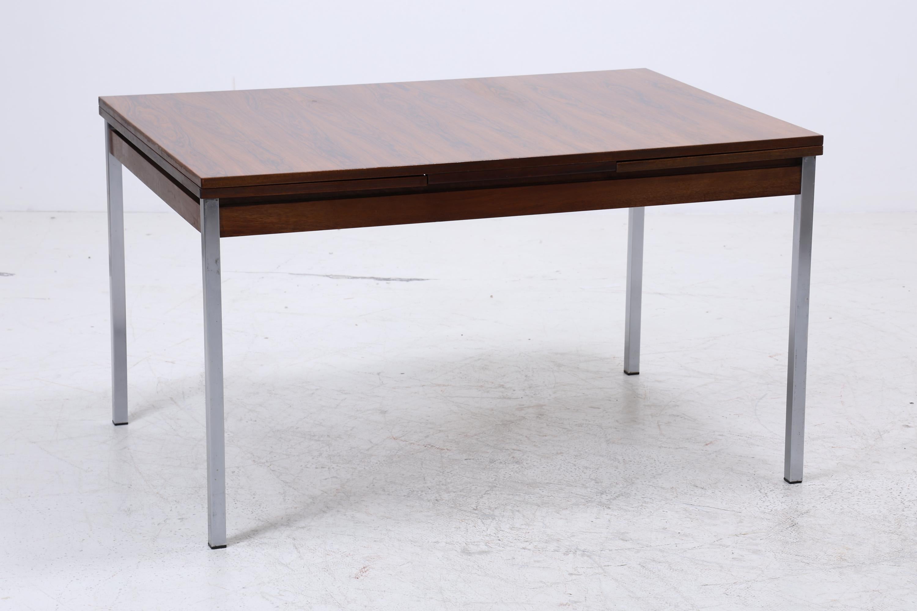 Vintage Palisander Esstisch | Mid-Century Ausziehbarer Küchentisch 1960er Chrom Holz