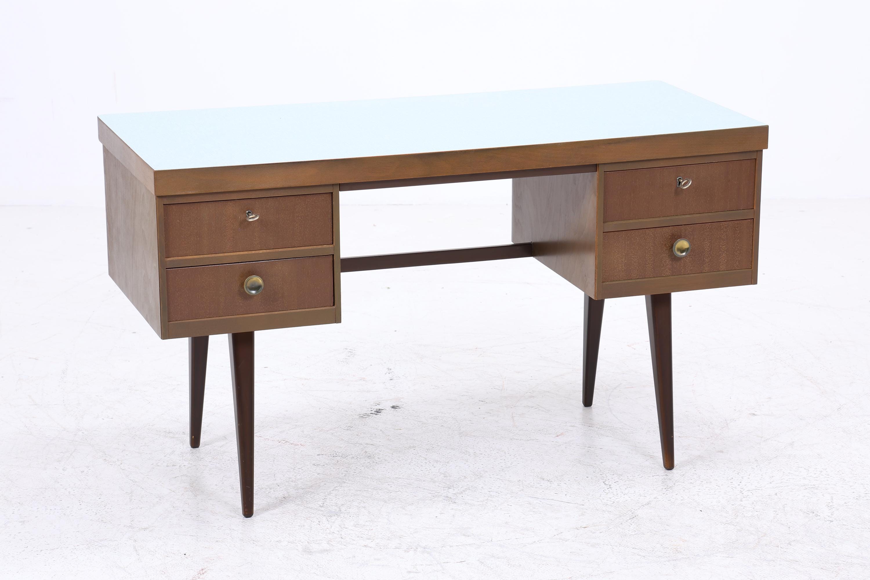 Vintage Schreibtisch | Mid Century Desk mit Resopal Oberfläche 50er 60er Jahre Holz Schubladen