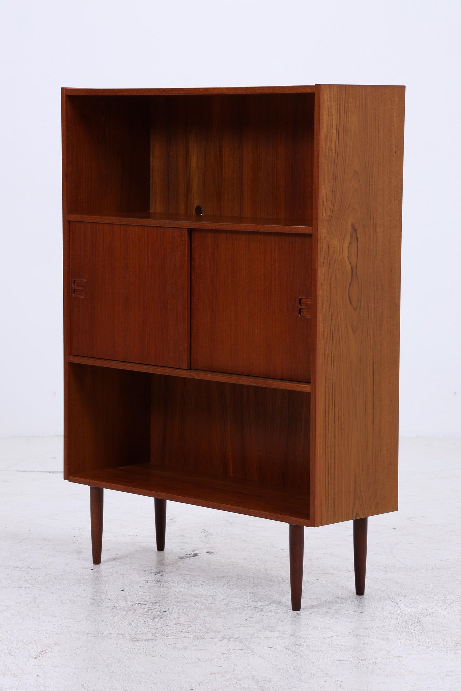 Vintage Teak Bücherschrank mit Schiebetüren | Mid Century Danish Design Regal 1960er