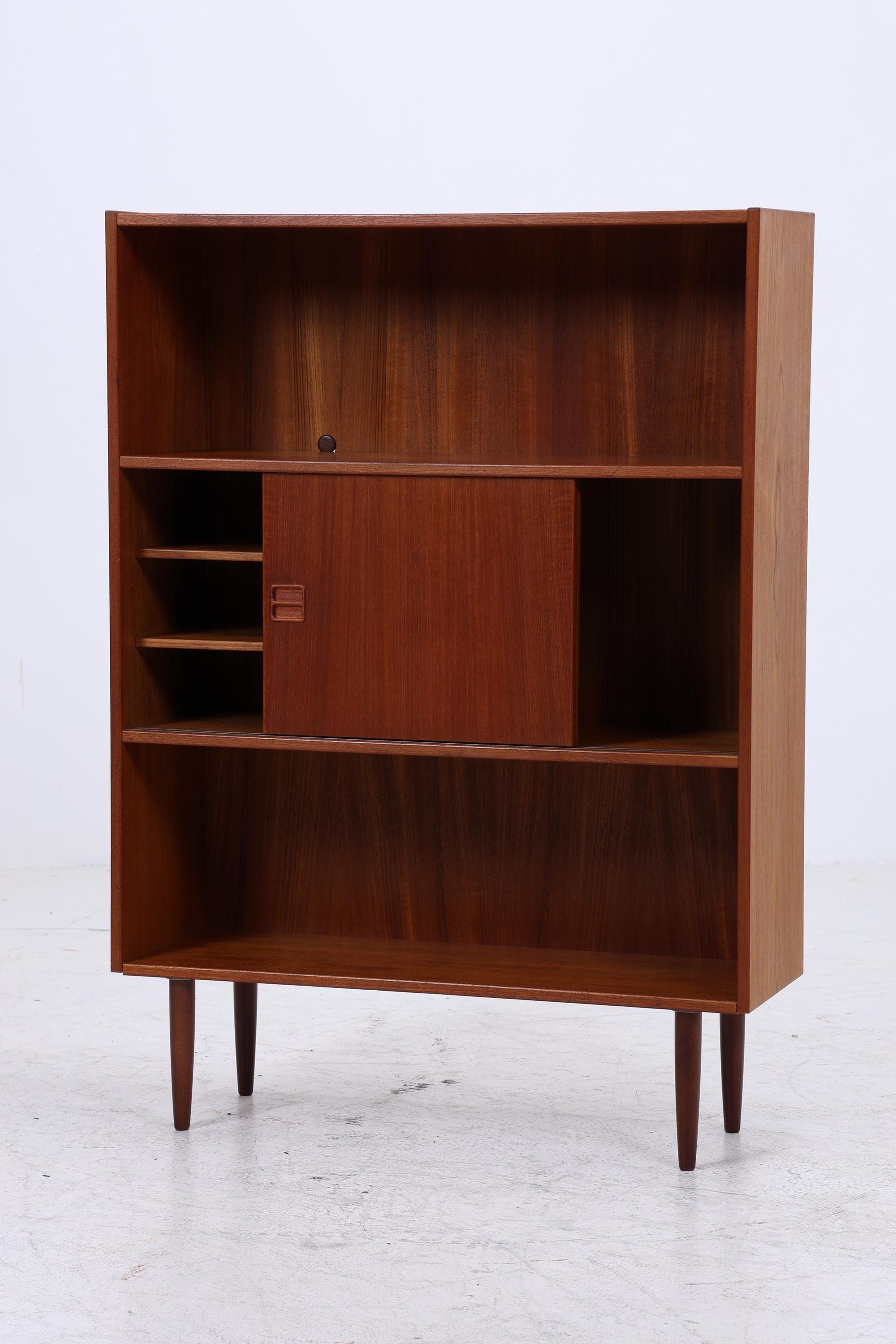 Vintage Teak Bücherschrank mit Schiebetüren | Mid Century Danish Design Regal 1960er