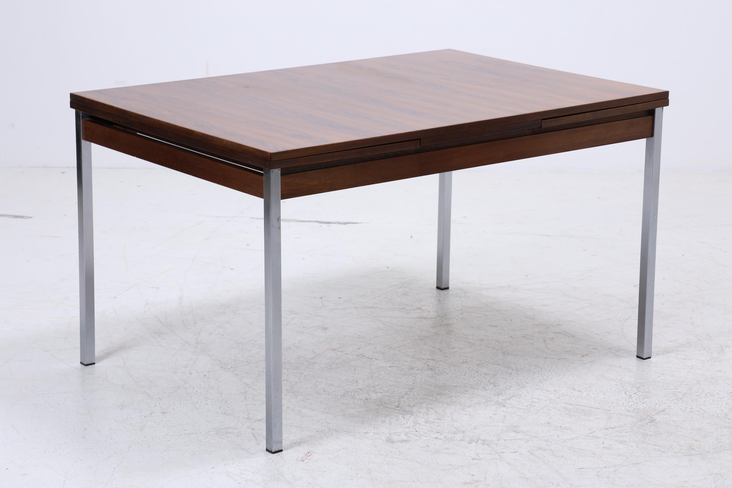 Vintage Palisander Esstisch | Mid-Century Ausziehbarer Küchentisch 1960er Chrom Holz