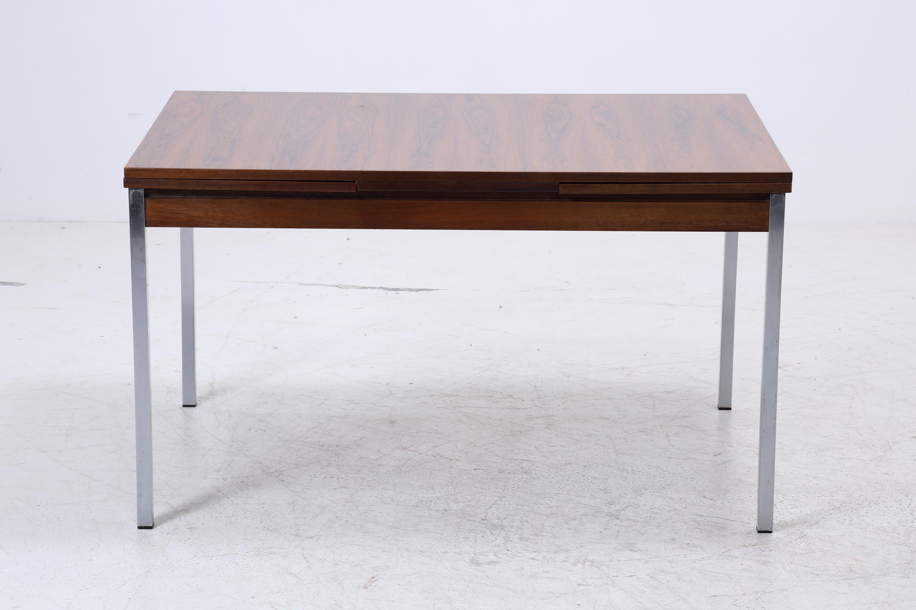 Vintage Palisander Esstisch | Mid-Century Ausziehbarer Küchentisch 1960er Chrom Holz
