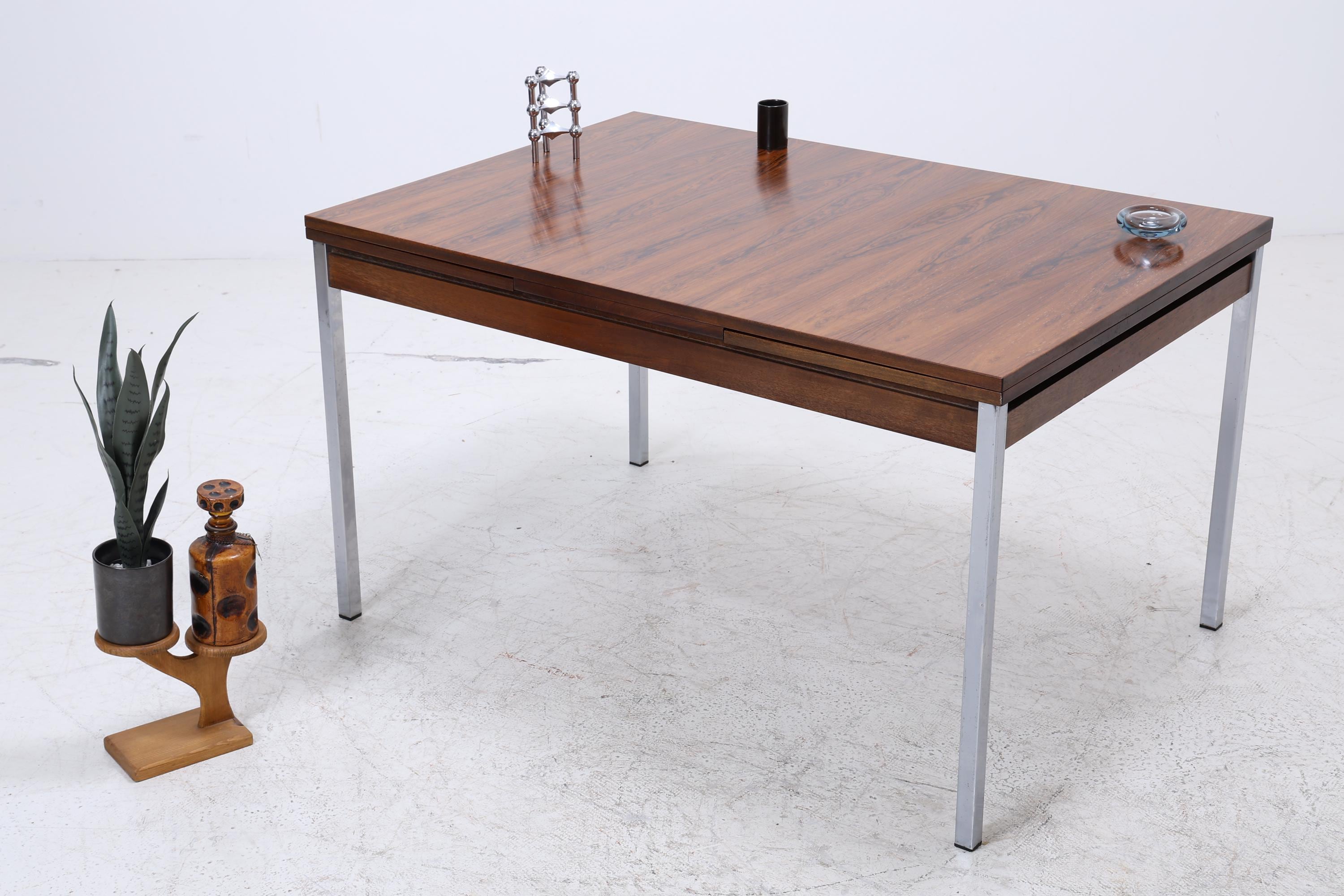 Vintage Palisander Esstisch | Mid-Century Ausziehbarer Küchentisch 1960er Chrom Holz