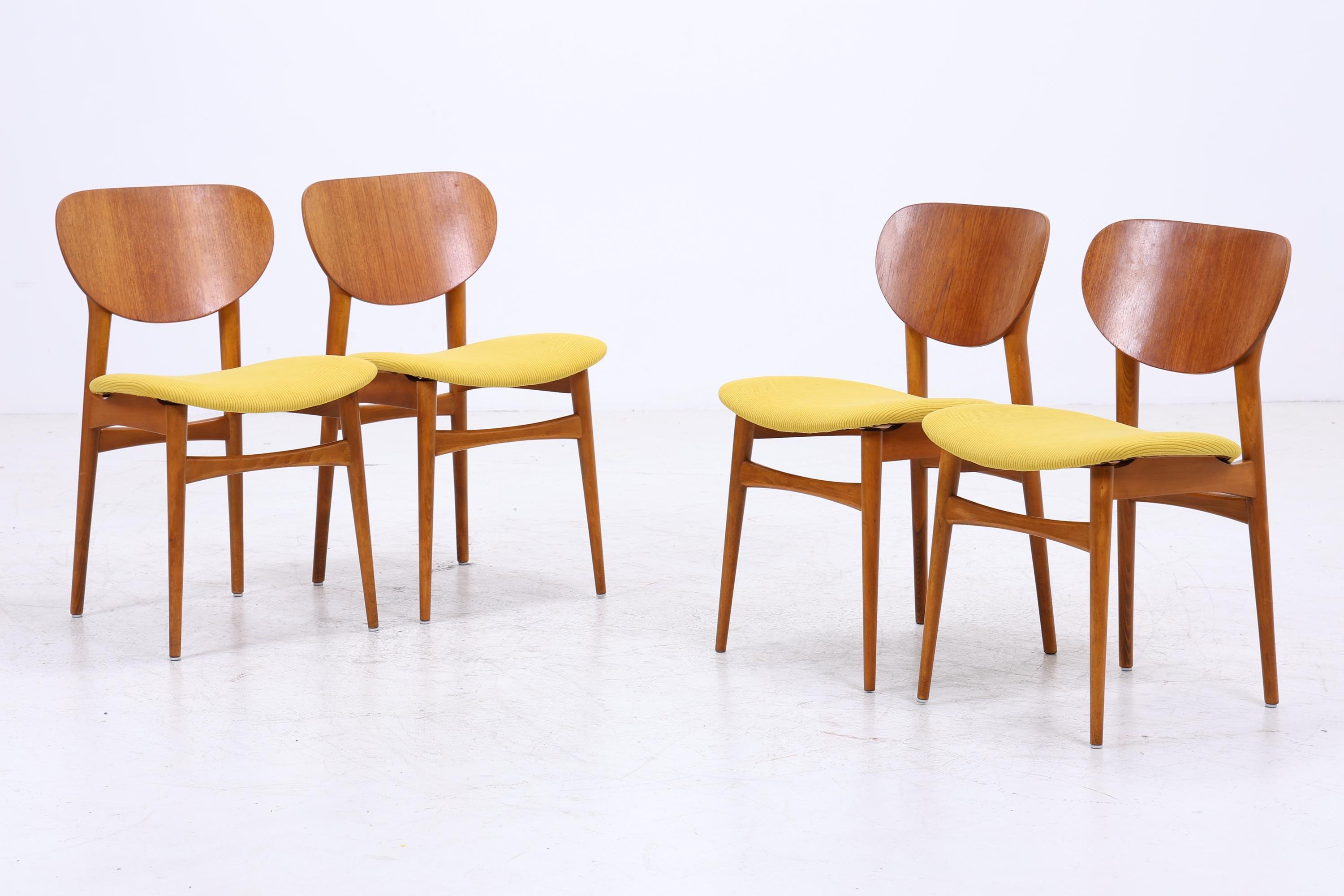 4er Set Vintage Teak Stühle | Mid Century Stuhl 60er Jahre | Danish Design Küchenstuhl Holz