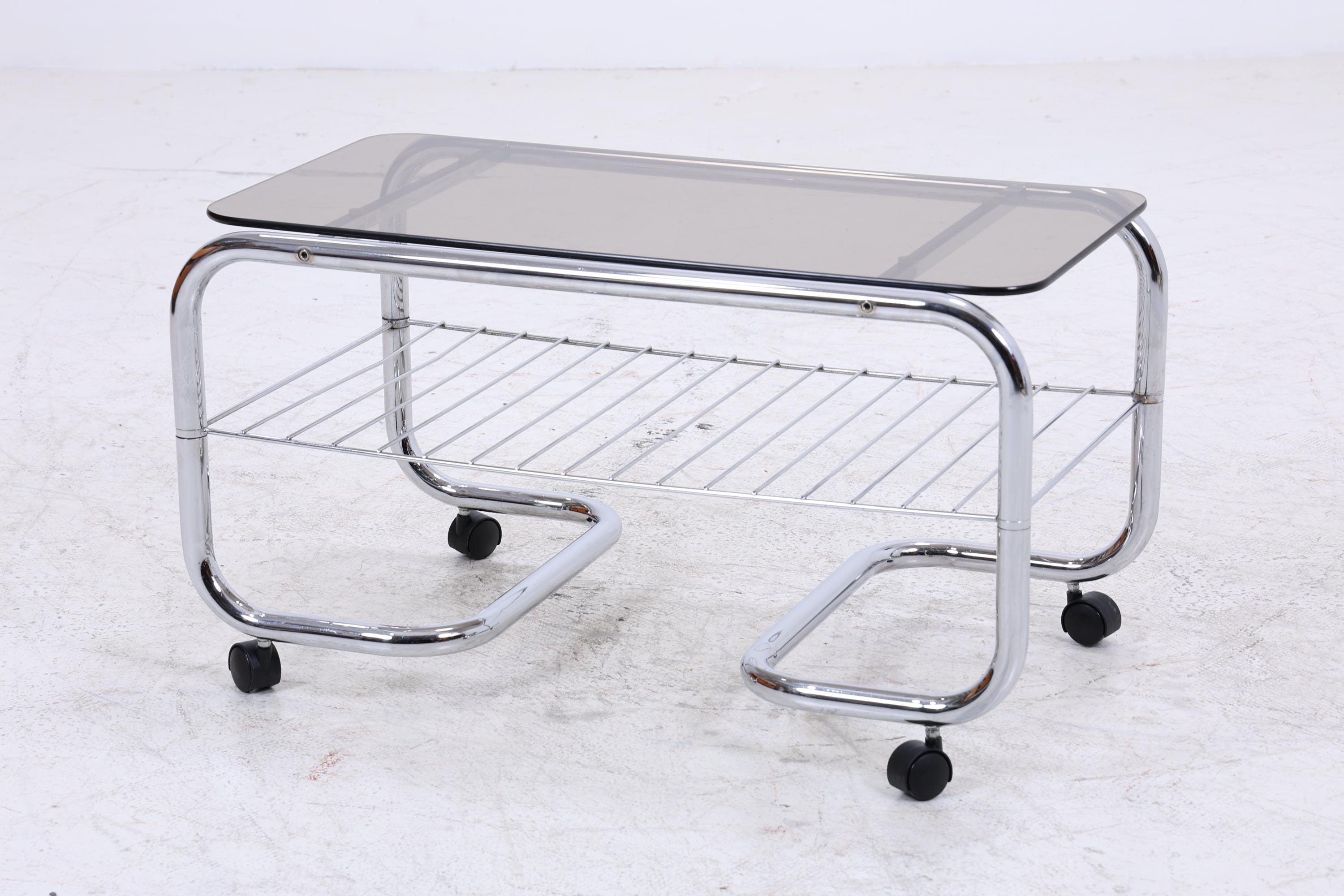 Vintage Servierwagen mit Chromgestell und Glasplatte | Mid-Century Barwagen Beistelltisch