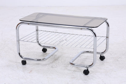 Vintage Servierwagen mit Chromgestell und Glasplatte | Mid-Century Barwagen Beistelltisch