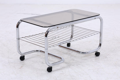 Vintage Servierwagen mit Chromgestell und Glasplatte | Mid-Century Barwagen Beistelltisch