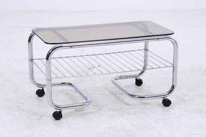 Vintage Servierwagen mit Chromgestell und Glasplatte | Mid-Century Barwagen Beistelltisch