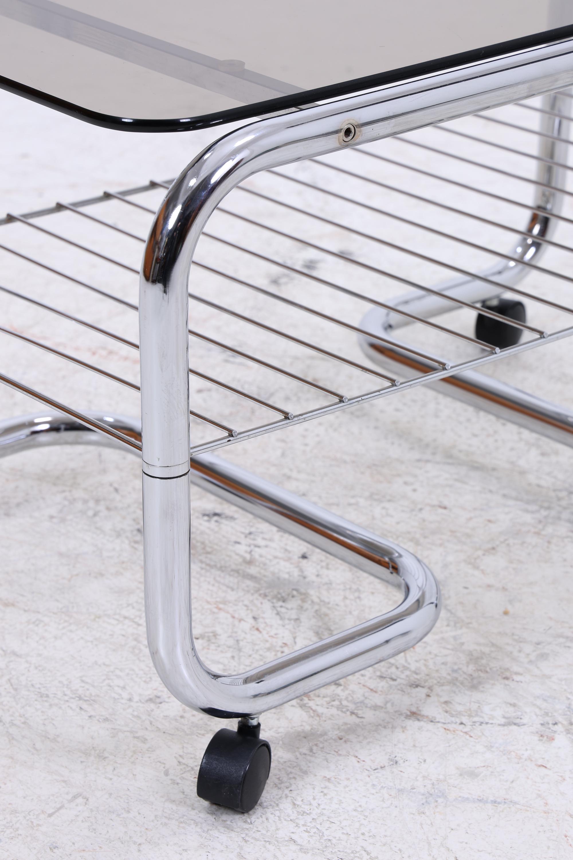 Vintage Servierwagen mit Chromgestell und Glasplatte | Mid-Century Barwagen Beistelltisch